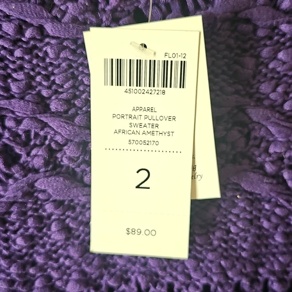 Chicos 2 Portrait Pullover Sweater Sz 12 Large African Purple New With Tags $89